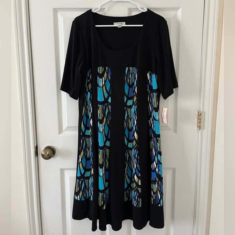 dressbarn Black and Blue Geometric Midi Dress